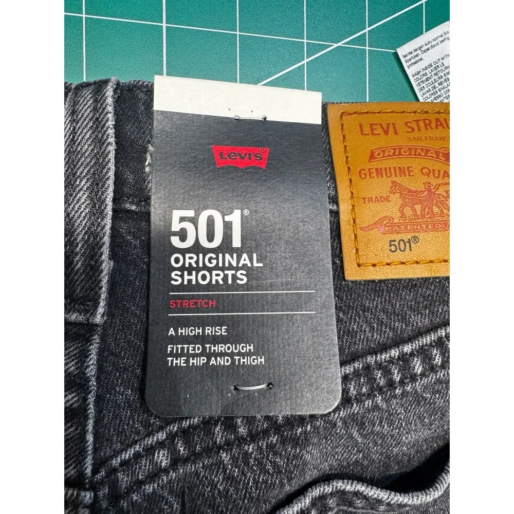 Levis 501 Original Shorts Womens 26 Washed Black High Rise Stretch Denim Cutoffs